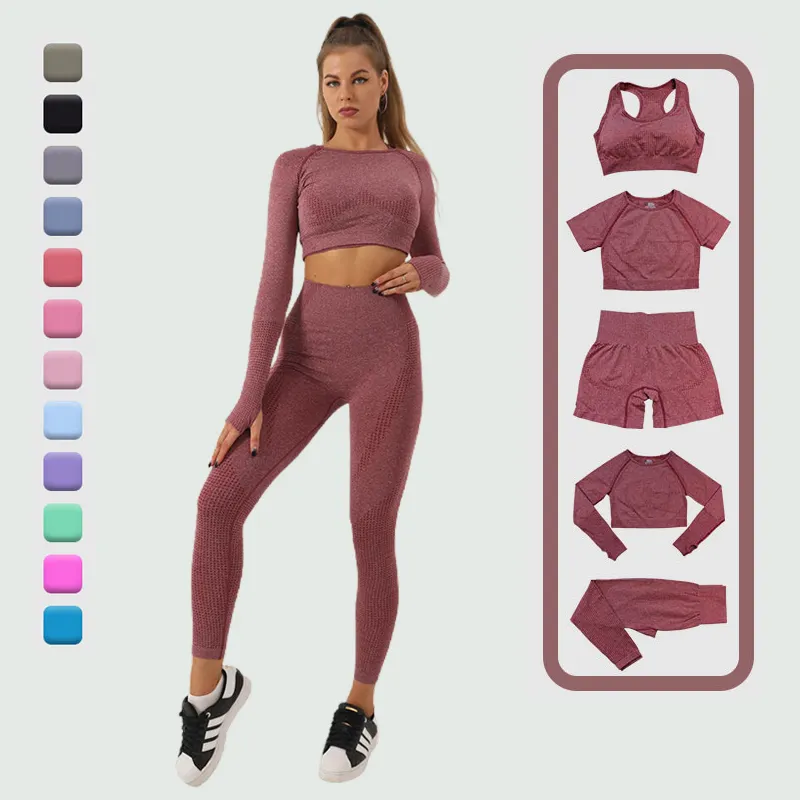 Custom Logo Compression Women Sport Wear 5 Piece Yoga Set Running Gym Fitness Workout Clothing