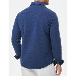 Mens Quilted Shirt Jacket Long Sleeve Snap Button <b>Down</b> With Pockets Turn <b>Down</b> Collar Casual Outerwear - Product Image 3