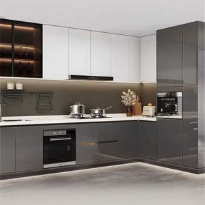 Meubles de cuisine modernes SANTOPOVA, fabriqués en usine, en PVC blanc, modulaires, assemblés à la maison, en bois, design HDF - Product Image 1