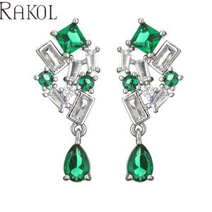 Boucles d'oreilles de déclaration pour femme RAKOL EP5551, design élégant, émeraude charmante, zircone cubique, bijoux fantaisie, plaqué rhodium - Product Image 1