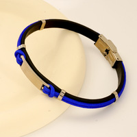 Bracelet en Corde d'Acier Inoxydable en Gros, Bracelet Tressé en Caoutchouc Noir et Nylon Bleu avec Fermoir Pliant, Cadeau pour Homme