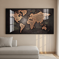Cuadro de Porcelana con Cristales en Marco Grande, Mapa del Mundo Moderno, Decoración de Pared Industrial, Base de Lona para Sala de Estar, Gran Venta