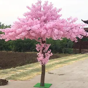 Árbol de cerezo artificial de seda, rosa claro, grande, para exteriores, 5 pies y 8 pies
