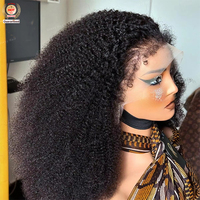 Perruque Bouclée Afro Cheveux Humains Sans Colle Prête à Porter avec Bords 4C Pré-Épilés 360 13x6 Perruques Frontales HD Lace pour Femme Densité 350