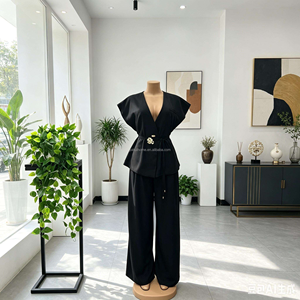 Ultimo Design Set Casual da <span class=keywords><strong>Donna</strong></span>, Giacca Senza Maniche con Scollo a V in Tinta Unita, <span class=keywords><strong>Abbigliamento</strong></span> Casual a Vita Alta - Product Image 5