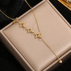 Collana con splicing a stella cava e catena con nappa e clavicola placcato in oro 18k in acciaio inox nuovo design non sbiadito collana - Product Image 6