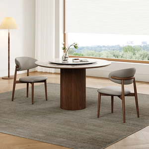 Set Tavolo e Sedie da Pranzo Minimalista <span class=keywords><strong>in</strong></span> <span class=keywords><strong>Legno</strong></span> Massello e Marmo, Convertibile ed Ecologico, con Finitura Crema e <span class=keywords><strong>Piano</strong></span> Rotondo per Casa e Hotel - Product Image 4