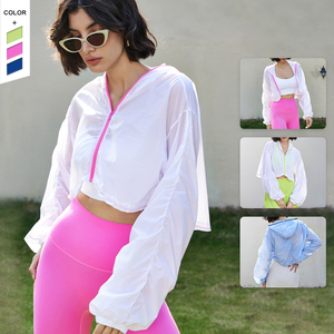 Printemps/été nouvelle <span class=keywords><strong>robe</strong></span> de Yoga femmes court à capuche cordon manteau de sport mode couleur course Fitness haut décontracté - Product Image 6