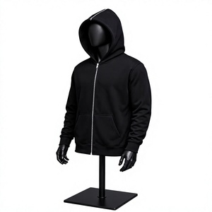 <b>Black</b> <b>Zip</b>-Up <b>Hoodie</b> Solid Color Casual Hooded Sweatshirt Unisex Regular Fit Knitted Fabric Cotton Fleece Custom LOGO Wholesale - Product Image 3