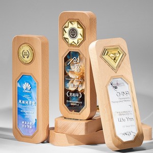 Solid Wood Crystal <b>Trophy</b> 26*9cm Laser <b>Engraved</b> Digital Printing Durable Business Gift Award Plaque - Product Image 5