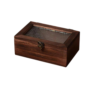 Caja de Almacenamiento Cuadrada de Madera Ecológica, Estilo Nórdico Retro, Caja Decorativa de Madera Maciza con Flor de Begonia y Tapa de Bambú - Product Image 1