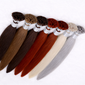 Extensions de cheveux <span class=keywords><strong>en</strong></span> V, cheveux humains vierges, lisses comme des baguettes, extensions de cheveux à fusion, blond naturel, brun - Product Image 1