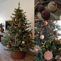 Nouvelles Boules Décoratives de Noël en Caoutchouc Floqué Luxe Léger 8cm – Ensemble de Décorations Festives pour la Maison