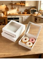 Boîte à pâtisserie rigide réutilisable de grande taille, carrée, 12 pouces, pour donuts à emporter, 350 g, en carton blanc, emballage cadeau, estampage, pré-pliée