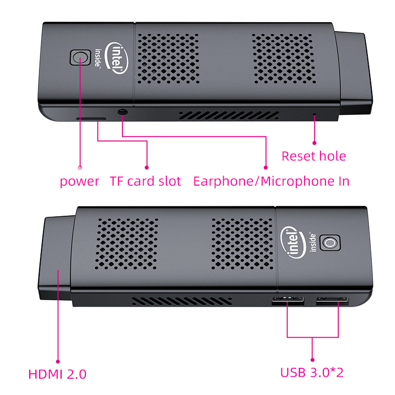 Portable Mini Pc Bâton Intel Celeron Quad Cores N4100 4 GO LPDDR4 128G eMMC 4K HD Affichage Windows10 linux Ordinateur