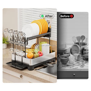 Égouttoir à vaisselle WIREKING à 2 niveaux en acier inoxydable, fabrication décorative, à poser sur l'évier, étagère de rangement pour comptoir de cuisine - Product Image 2