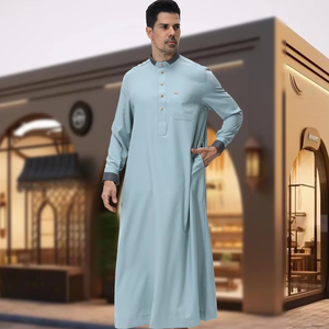 Thobe Long Kurta Pyjama <span class=keywords><strong>Homme</strong></span> <span class=keywords><strong>Arabe</strong></span> Islamique de Luxe de Haute Qualité Style Modeste avec Boutons Métalliques, <span class=keywords><strong>Vêtement</strong></span> Musulman en Coton, Qatar - Product Image 2