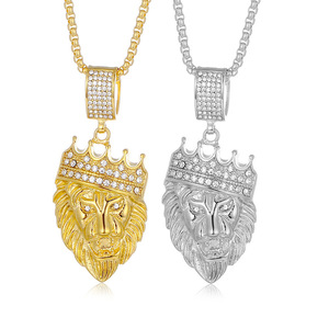 Yunnique – collier avec pendentif tête de lion, en acier inoxydable plaqué or, bijoux Hip Hop pour hommes, accessoire de fête - Product Image 1