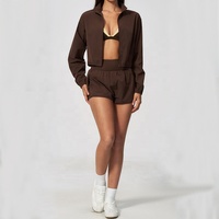 Ensemble de sport 2 pièces pour femme, respirant, séchage rapide, veste courte zippée et short, évacuation de l'humidité, en nylon, pour la gym et le fitness