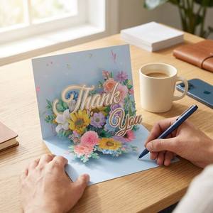 <span class=keywords><strong>Carte</strong></span> de remerciement 3D pop-up artisanale Winpsheng, élégante <span class=keywords><strong>carte</strong></span> de vœux florale, art papier, cartes pop-up à 90 degrés pour toutes les occasions - Product Image 1