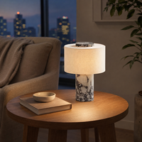 Lampe de chevet de luxe en laiton et albâtre avec abat-jour en tissu |   Contrôle tactile, LED blanc chaud à intensité variable pour chambre à coucher moderne, salon