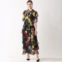 Robe longue en mousseline de soie imprimée à manches courtes élégante de haute qualité OUDINA pour femmes, taille plus