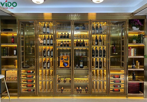 Luxury Custom Stainless Steel Glass <b>Wine</b> Display <b>Cabinet</b> Constant Temperature Cooler for Whiskey <b>Wine</b> for Home Bar Living Room - Product Image 2