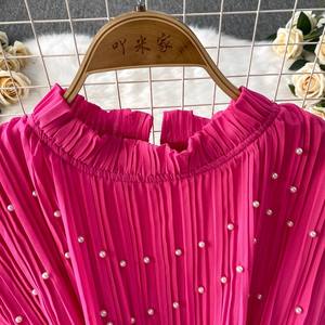 Estate elegante mondana pesante con perla e volant abito <span class=keywords><strong>da</strong></span> donna nuovo in vita dimagrante plissettato <span class=keywords><strong>lungo</strong></span> Casual tinta tinta in tinta frontale - Product Image 2