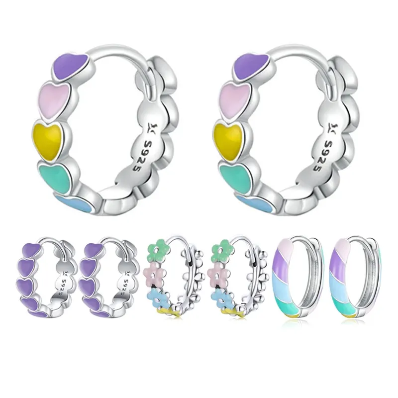 Fashion Designer Qings 925 Sterling Silver Jewelry Gold Plated Rainbow Cubic Zirconia Women Cuff Huggie Hoop Earrings