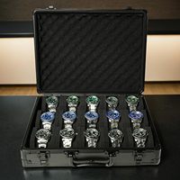 Boîte de rangement pour montres à 15 emplacements, boîte de rangement pour montres en aluminium, boîte de voyage rigide pour montres, étui rembourré pour l'affichage et l'organisation des montres