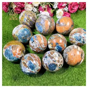 Kindfull Nature Crystal Blue Apatite Mixed Sun Stone SPhere Fengshui Large Gemstone Apatite Symbiosis Spheres For Sell