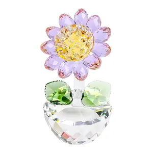 Spring Bouquet Clear Crystal Glass Sunflower Red Rose Figurine Collectibles Ornament Paperweight Table Decoration with Gift Box