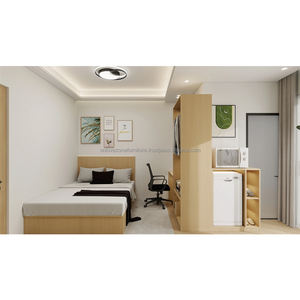 Modern 3-Star Hotel & Studio Apartment Furniture Set Wood <b>Bed</b> <b>Frame</b> with Workstation Wardrobe & TV Unit for Single Bedroom Suite - Product Image 1