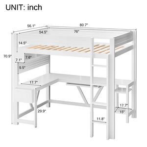 White <b>Gaming</b> Loft Bed With Desk Storage And Ambient <b>Lighting</b> For Bedroom Use - Product Image 4