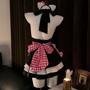 Sexy and cute maid style two-piece <b>set</b> with plaid apron and fitted waist, 9623 - Product Image 4