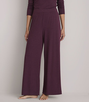Ensemble de détente décontracté violet : Haut ajusté à col en V et manches longues, pantalon fluide à jambes larges, tenue d'intérieur extensible deux pièces