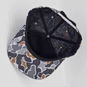 Custom Logo Vintage 5 Panel Rope Waterproof Quick Dry Nylon Camo Hats Flat Bill Brim Snapback Cap Outdoor Fishing Hip Hop Hat