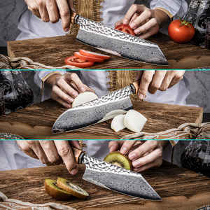 Ensemble de couteaux de cuisine haut de gamme en acier Damas AUS10, couteaux de chef, Santoku, Bunka, Nakiri, couteaux utilitaires avec manche en résine et bois stabilisé - Product Image 5