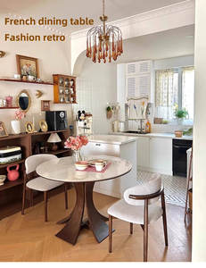 Juego de Mesa y Sillas de Comedor de Madera Maciza Estilo Retro Francés, Moderno, Simple, Estilo Mid-Century Wabi-Sabi, Mesa de Comedor Plegable para Apartamentos - Product Image 4