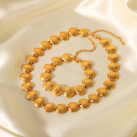 Parure de bijoux en acier inoxydable plaqué or 18 carats avec pendentif coquillage océanique, collier et bracelet, chaîne à fermoir en acier titane