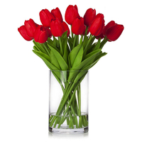 20 tulipanes PU con jarrón de cristal en agua acrílica decoración de boda adornos de flores artificiales multicolores