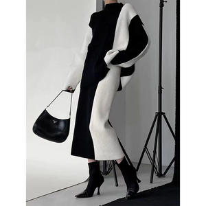 Primavera autunno abito Casual alla moda da <span class=keywords><strong>donna</strong></span> a <span class=keywords><strong>maglia</strong></span> pantaloni larghi lunghi Top due pezzi maglione largo Fit - Product Image 1