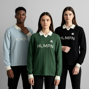 Polo da Rugby da Uomo con Logo Ricamato Personalizzato, Camicia Casual a Maniche Lunghe a Righe con Colletto in Twill di Cotone a <span class=keywords><strong>Maglia</strong></span> - Product Image 3