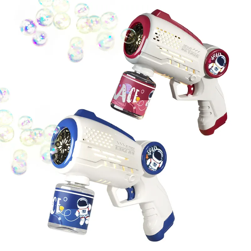 Summer outdoor blowing small bubble water space gun toy with led light for kids