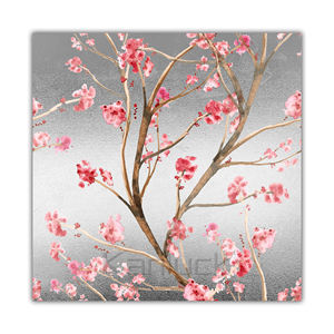 Branches délicates <span class=keywords><strong>de</strong></span> <span class=keywords><strong>cerisier</strong></span> sur toile métallisée, peinture à l'huile avec impression numérique 40x40cm, impression d'art floral moderne encadrée - Product Image 1