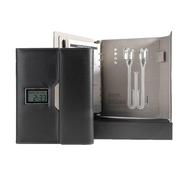 Trip-fold Notebook 8000mah Power Bank Support Wireless Charging with Mini Electronic Display Screen Business Supplies
