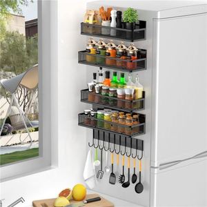 Black Stainless Steel Modern Magnetic <b>Wall</b> Mounted Multifunction Spice Rack <b>Floating</b> Refrigerator Storage <b>Shelves</b> Easy Storage - Product Image 1