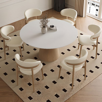 Table à manger ronde en marbre blanc au design moderne avec base en bois pour 6 personnes - Prix de gros