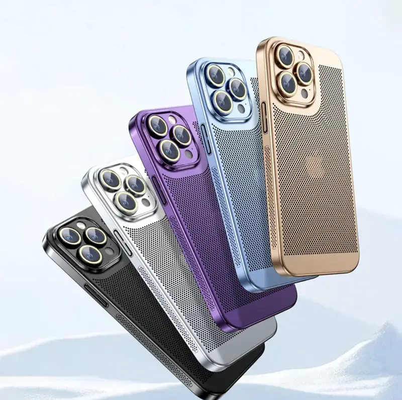 Electroplating Breathable Heat Dissipation Phone Case With Camera Protector PC Mobile Cover For iPhone 15 14 13 12 11 Mesh Shell