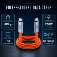 Câble de données USB-C vers USB-C multifonctionnel 240W 80 Gbit/s 16K Ultra HD en nylon tressé orange blindé pour charge rapide d'ordinateurs portables (OEM) - Vente en gros